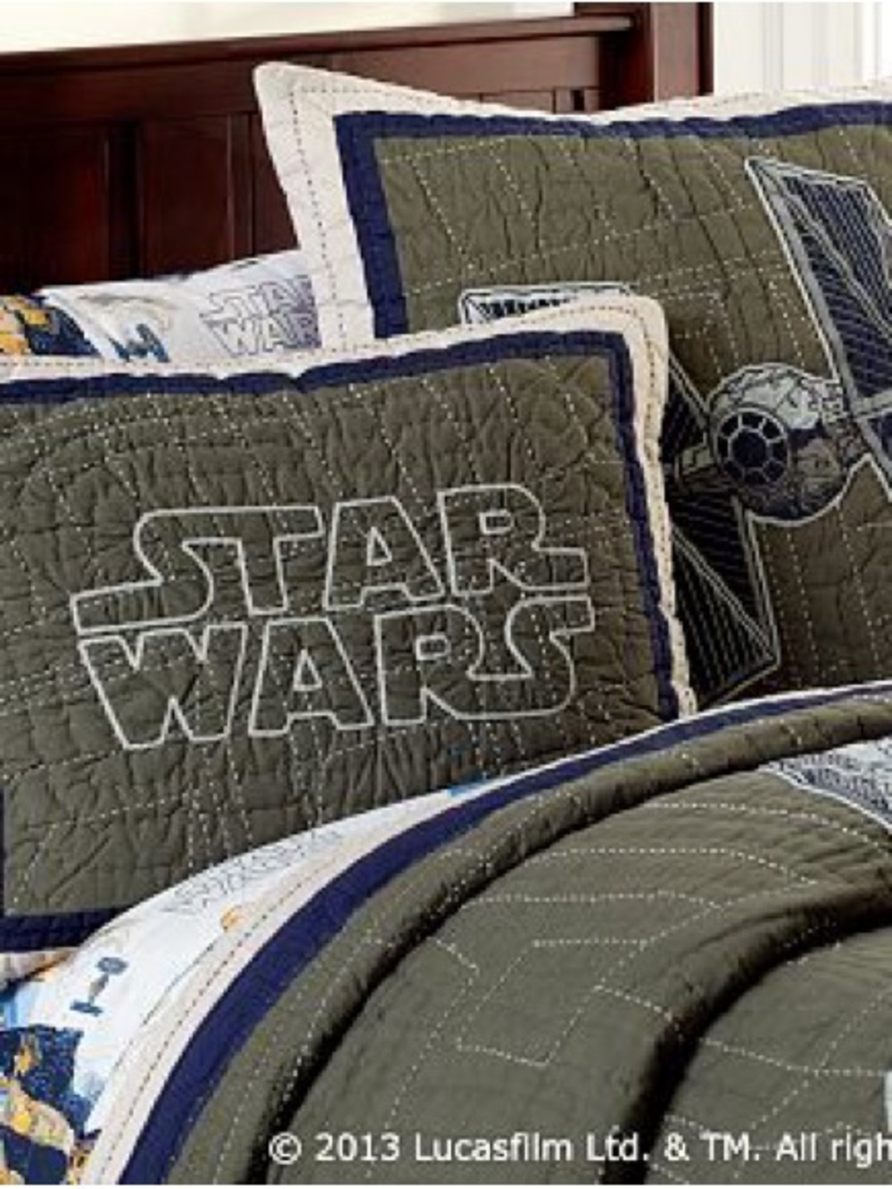 Pottery Barn Kids Olive Green and Navy Star Wars Quilted Pillow Shams - both sho